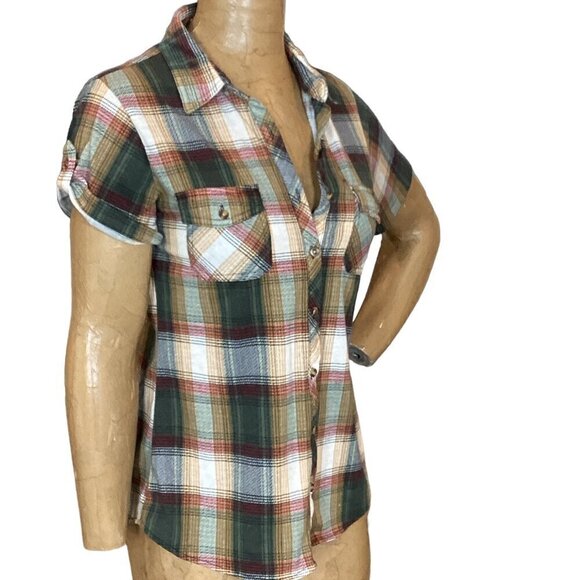 Eden & Olivia Plaid Shirt Button Down Short Sleeve Sz S #324B - Picture 4 of 9